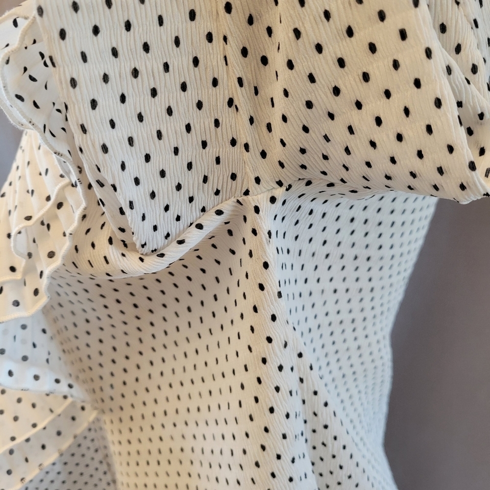 Caelian Top Womens Medium Long Sleeve Blouse White Black Ruffled Tie - Picture 5 of 12